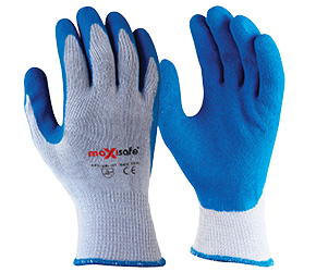 MAXISAFE GLOVES GRIPPA BLUE LATEX PALM KNITTED POLY COTTON LGE
